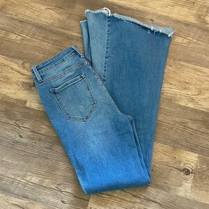 Cello Women's Wide Leg Frayed Hem Blue Jeans